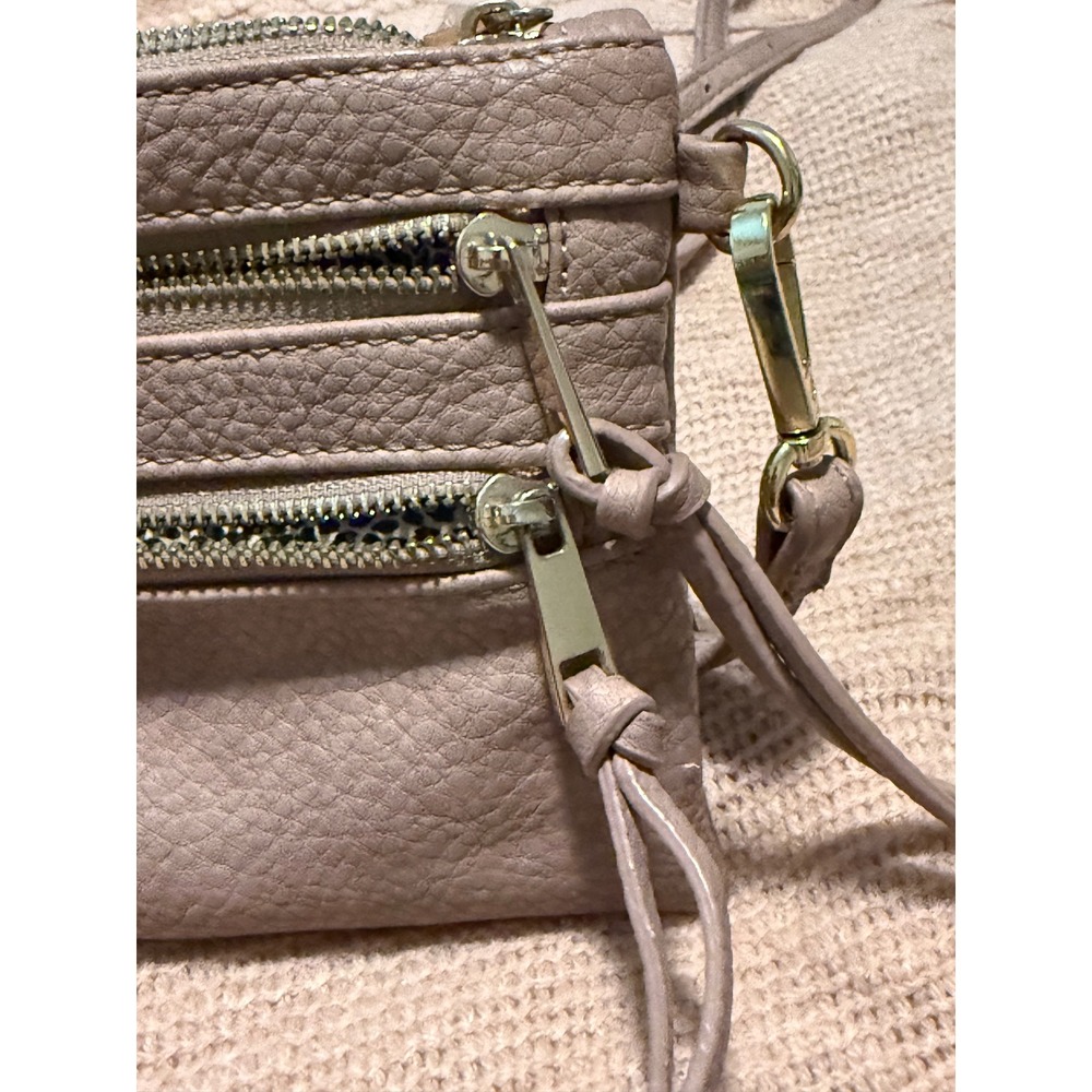 Mauve Taupe Pebbled Faux Leather Crossbody Bag with Leopard Lining - Picture 11 of 12